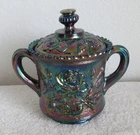 Vintage Imperial Carnival Glass Luster Rose Iridescent Sugar Bowl Black Amethyst