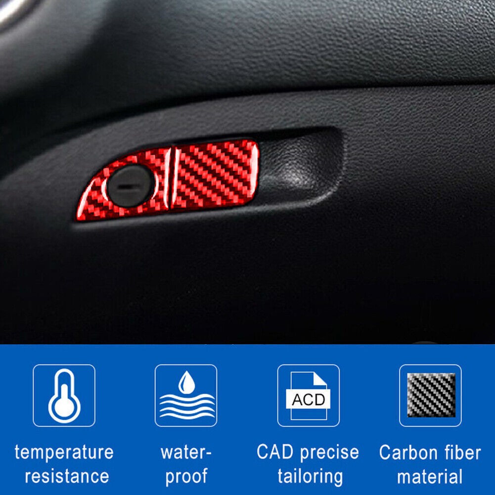 2Pcs For Dodge Challenger Red Carbon Fiber Interior Glove Box