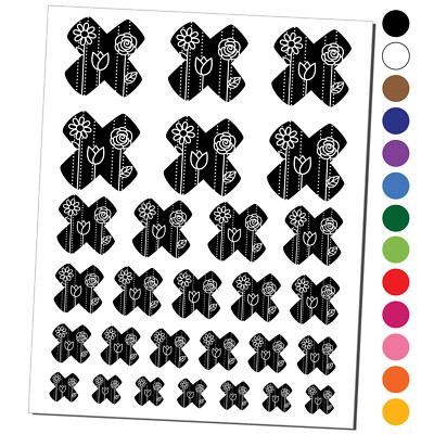 Sweet and Cute Flowers Rounded Block Letter X Temporary Tattoo Set