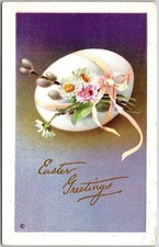 Easter Greetings Colorful Daises Flower Wrapped By Egg Postcard