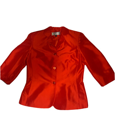 Travis Ayers 100% Silk Suit Jacket Size 4 Shoulder Padded Top Red