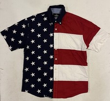 VTG Y2K Redhead American Flag AOP Button Shirt Size M Stars & Stripes Patriotic