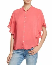 VELVET By Graham & Spencer Darby Rayon Challis Ruffle Button Up Blouse S $128 B4