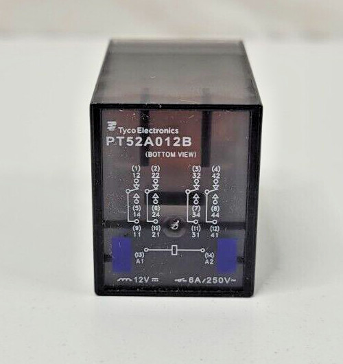 Tyco PT52A012B Relay 14 Pin Plug In 4PDT 6A 250 VAC12 VDC Coil 1721227-2