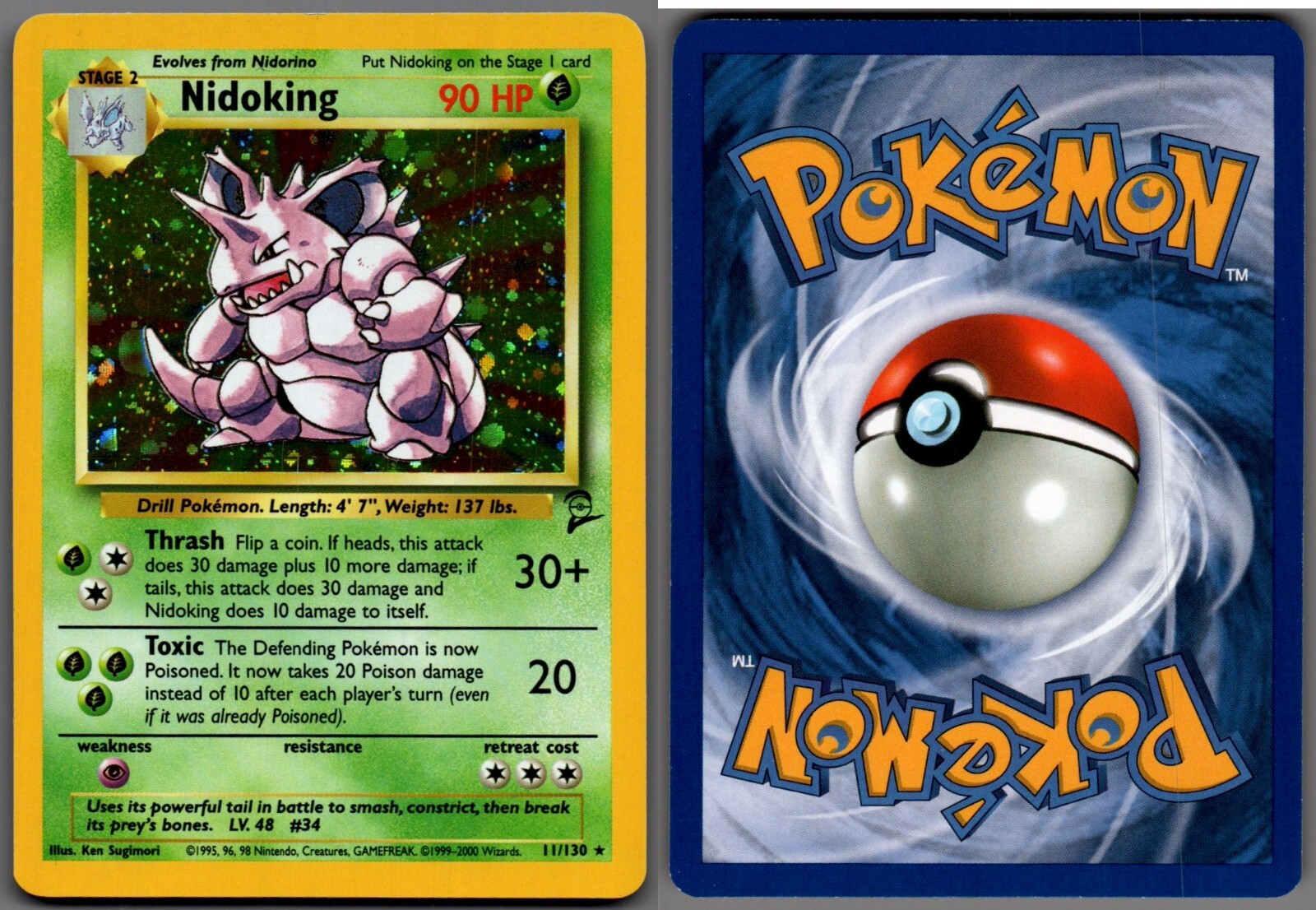 2000 Pokemon, Base Set 2, #11/130 Nidoking, Holo Rare (d)