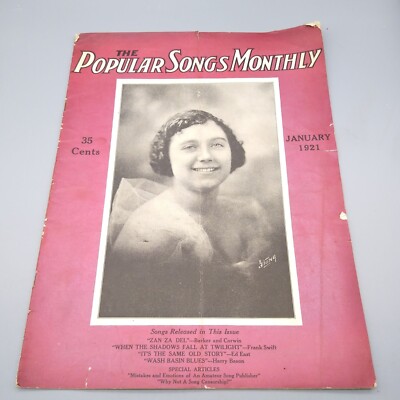 Vintage Sheet Music, Popular Songs Monthly Music Magazine, January 1921