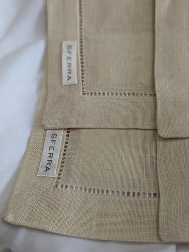 Sferra linen cocktail napkins set of four 6x9" Natural Tan European New Italy - Picture 11 of 16