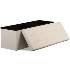 43" Storage Ottoman Bench Folding Chest Footrest Stool MDF Frame with Lid Beige