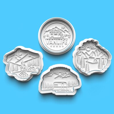 Ausstecher Fondant Stempel Van Life Camping Geburtstag Party Backen 4er Set