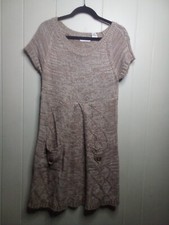 Allison Brittney Sweater Dress M Short Sleeve Pockets Tan Brown