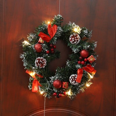 Christmas Wreath Garland With Battery Operated Led String Lights Decor Xmas Ebay