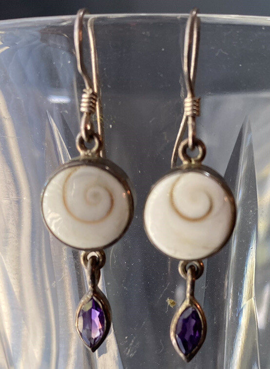 Operculum Shell ameythst sterling silver french w… - image 2