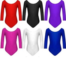 Girls Uniform Leotard Dance Gymnastics Ballet Long Sleeve Leotards Kids Age 3-14