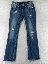 Vigoss Pants Womens 4 Blue Denim Slim Bootcut Distressed Embroidered Zip Fly