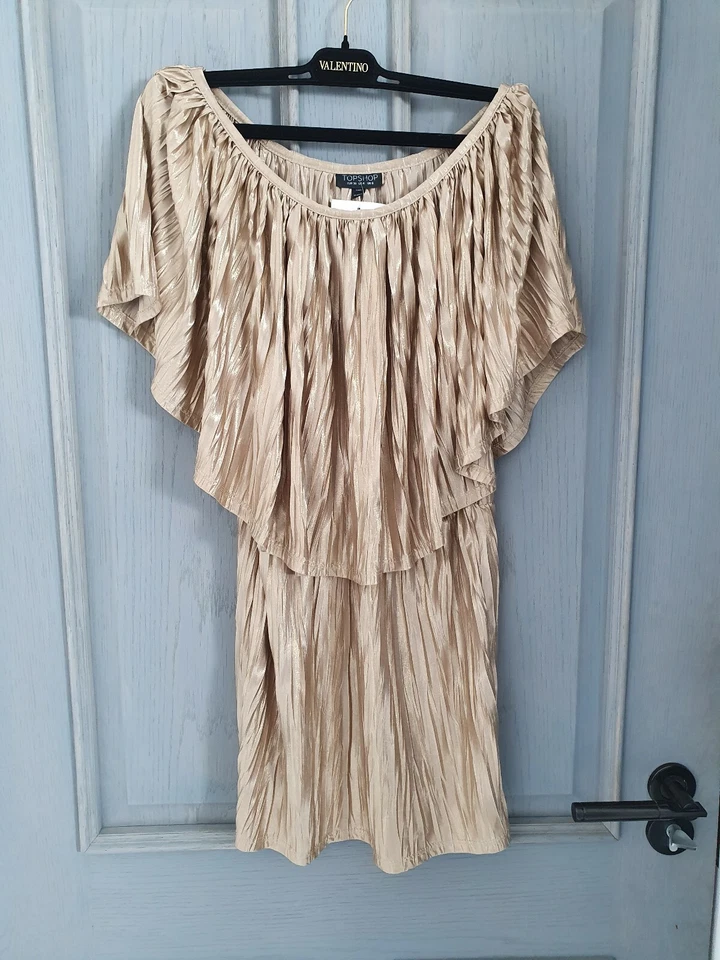 Topshop золото плиссированные красивые женщины платье размер Uk 8 Bnwt RRP £ 40 - Изображение 2 из 4