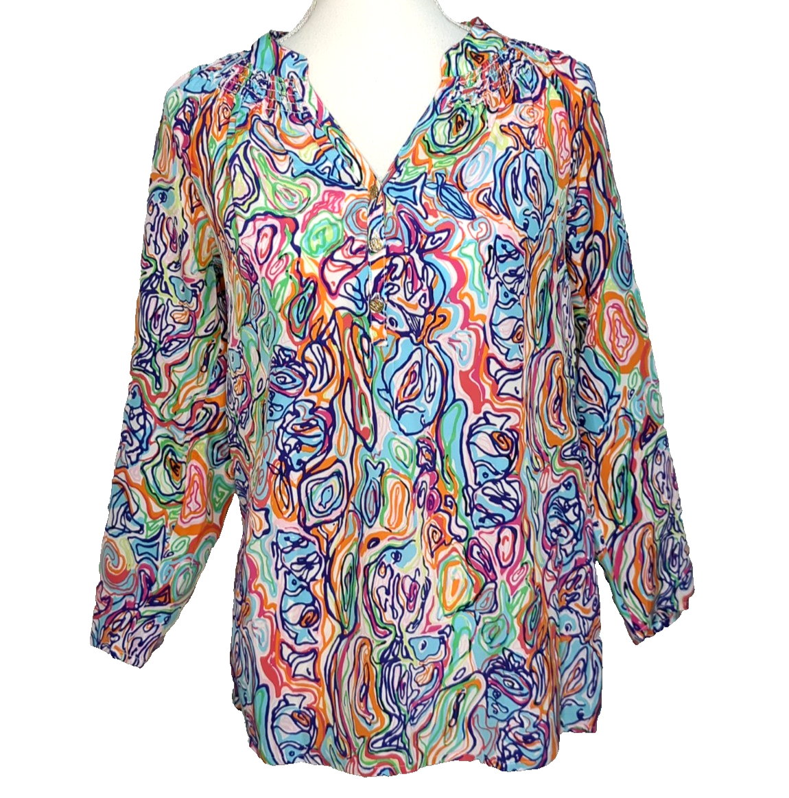 Lily Pulitzer Women's Multicolor Silk Elsa Blouse Long Sleeve Size Small