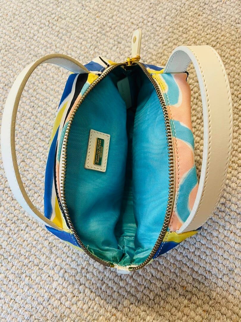 EMILIO PUCCI Pouch Vanity Handbag Nylon Leather Blue White EMILIO PUCCI Pouch Vanity Handbag Nylon Leather Blue White