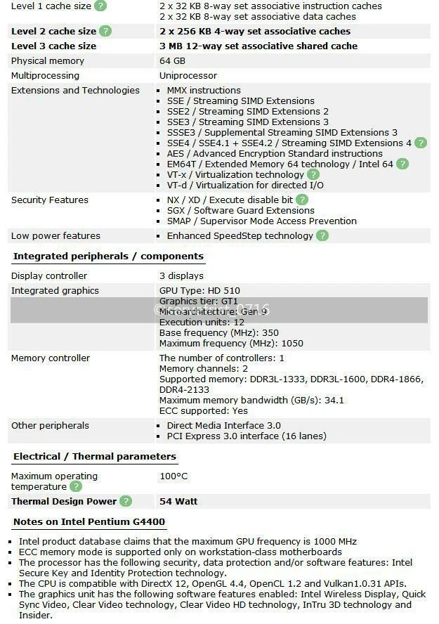 PC de escritorio CPU Intel Pentium G4400 g4400 procesador 3 MB 3,3 GHz LGA1151 doble núcleo Foto 4 de 4