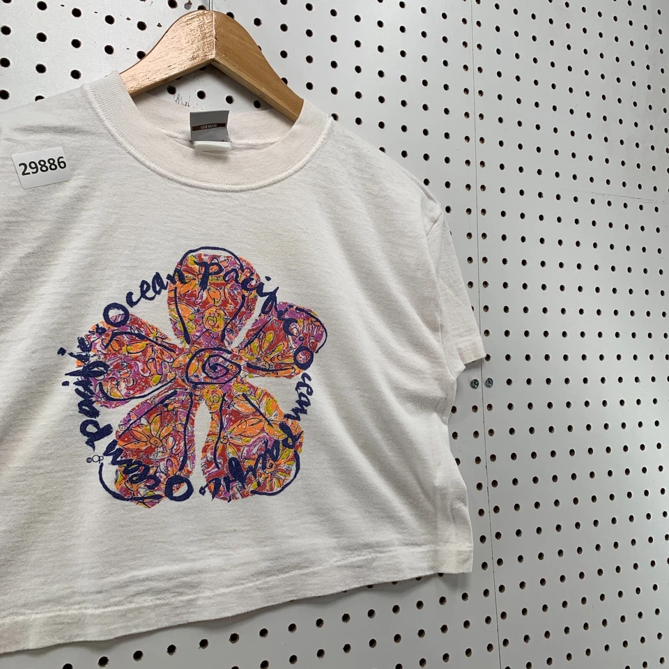 Vintage Ocean Pacific Cropped Shirts White Youth Girls Large Floral 19.5x16.5 - Image 4 of 4