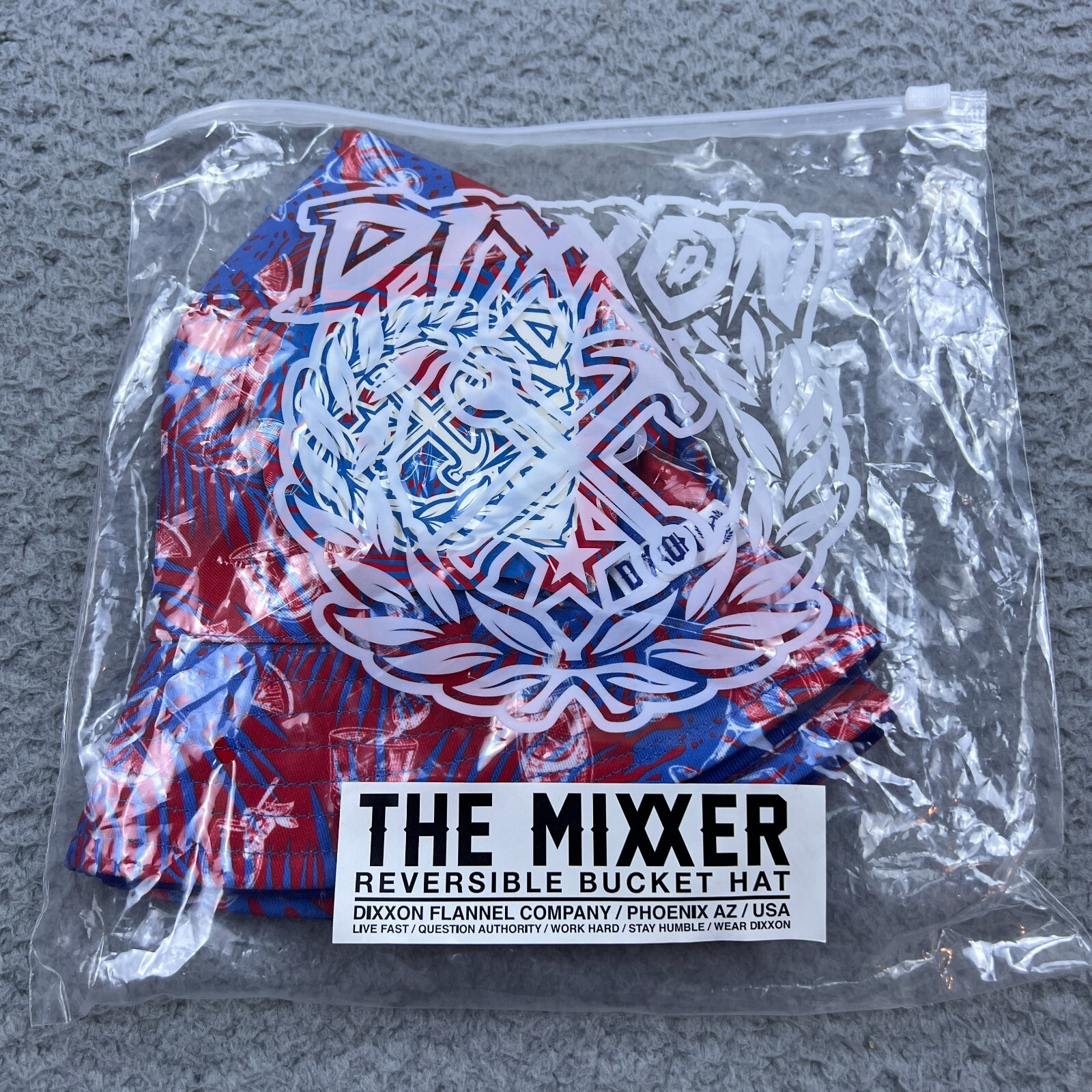 Dixxon The Mixxer Reversible Bucket Hat Red Blue Palm Leaf One Size