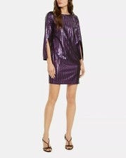 Trina Turk  Women's Purple Long Sleeve Sequin Sheath Party  Dress  Size 4
