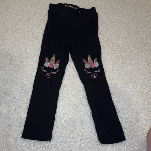 VIGOSS girls SZ 4T skinny black pants with Sequined Unicorn NWT *O* - Picture 2 of 4