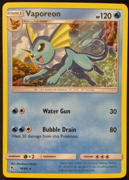 Pokemon -  Hidden Fates - VAPOREON - 18/68 -  HOLO RARE  - NM/M