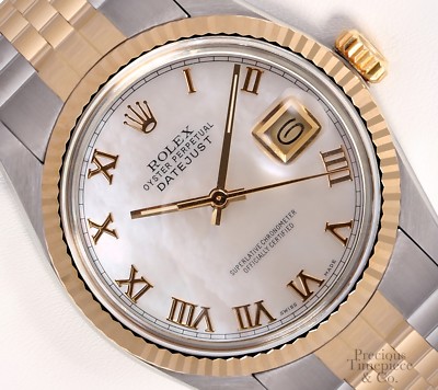 Rolex Datejust 36mm Two Tone Steel 18k Fluted Bezel-Roman White MOP Dial