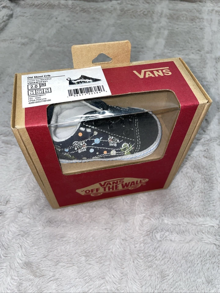 Vans Off The Wall Old Skool Crib Shoes Cosmic Zoo Black/Blue Size 2 6-12 Weeks - Image 2 of 4