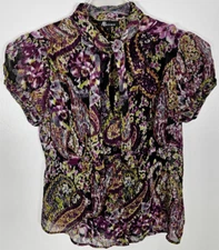 AB Studio Women's Size Medium Multicolor Sheer Blouse Top w/Cami SS Button Front