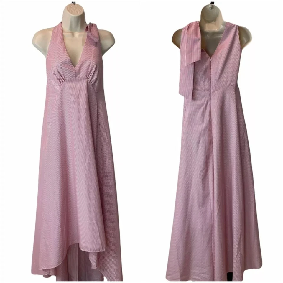 全新带标签 Nicole Miller $148 Hi-Lo 喇叭红白条纹派对 ~ 鸡尾酒礼服 尺寸 4 — 第 4/4 张图片