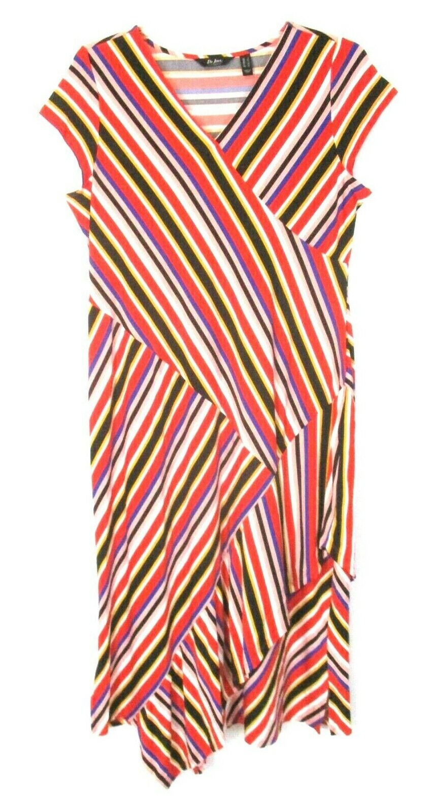 New Du Jour Striped Wrap Knit Midi Dress Large Red Multi Color A352930 Women ZT3