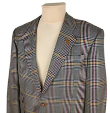 DAKS Signature Mens Multicolor Check Wool Blazer Jacket Size EU 52 (L)