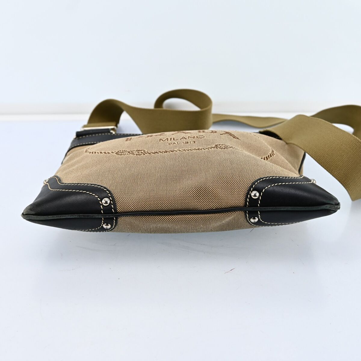 PRADA MILANO Logo Jacquard crossbody Bag canvas leather PRADA MILANO Logo Jacquard crossbody Bag canvas leather