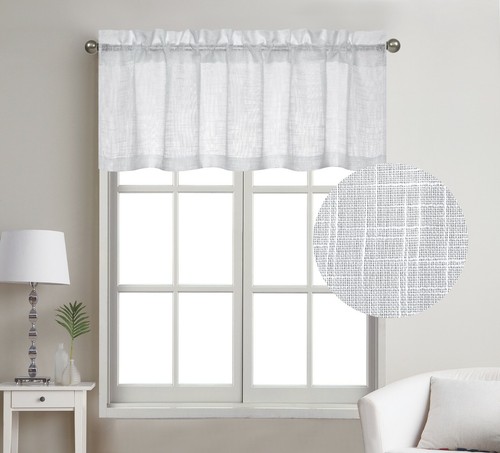 1 Pc Linen Texture Semi Sheer Window Treatment Valance, 52" W X 18" L - Picture 2 of 26