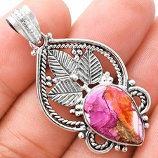 Premium Quality Kingman Orange Dahlia Turquoise 925 Silver Pendant P-1258