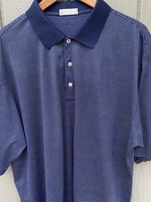 Peter Millar Polo Shirt Mens 2XL Blue Striped Cotton Golf Casual Short Sleeve