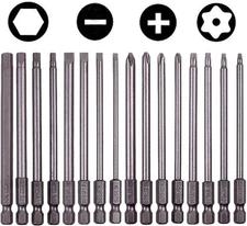 16 Pack 1/4 Inch Hex Shank Long Magnetic Screwdriver Bits Set 4 in Power Tools(S