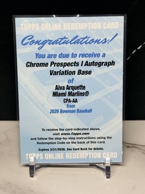 2026 Bowman Aiva Arquette CPA-AA 1st Variation Autograph Auto Redemption Marlins