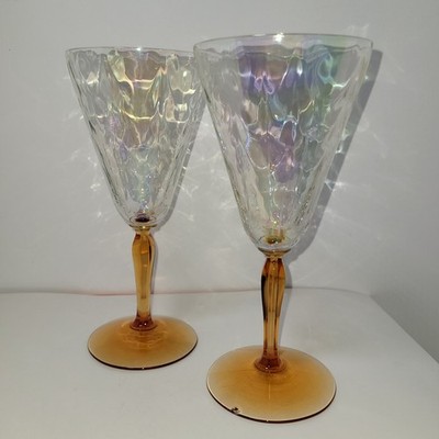 VTG Pair of Tiffan Franciscan Julia Amber Crystal Goblets RARE