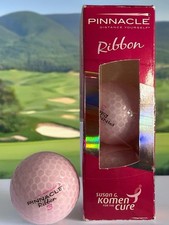 Pinnacle Ribbon Susan G Komen Cure 3-Golf Balls Pink Breast Cancer Ladies Women