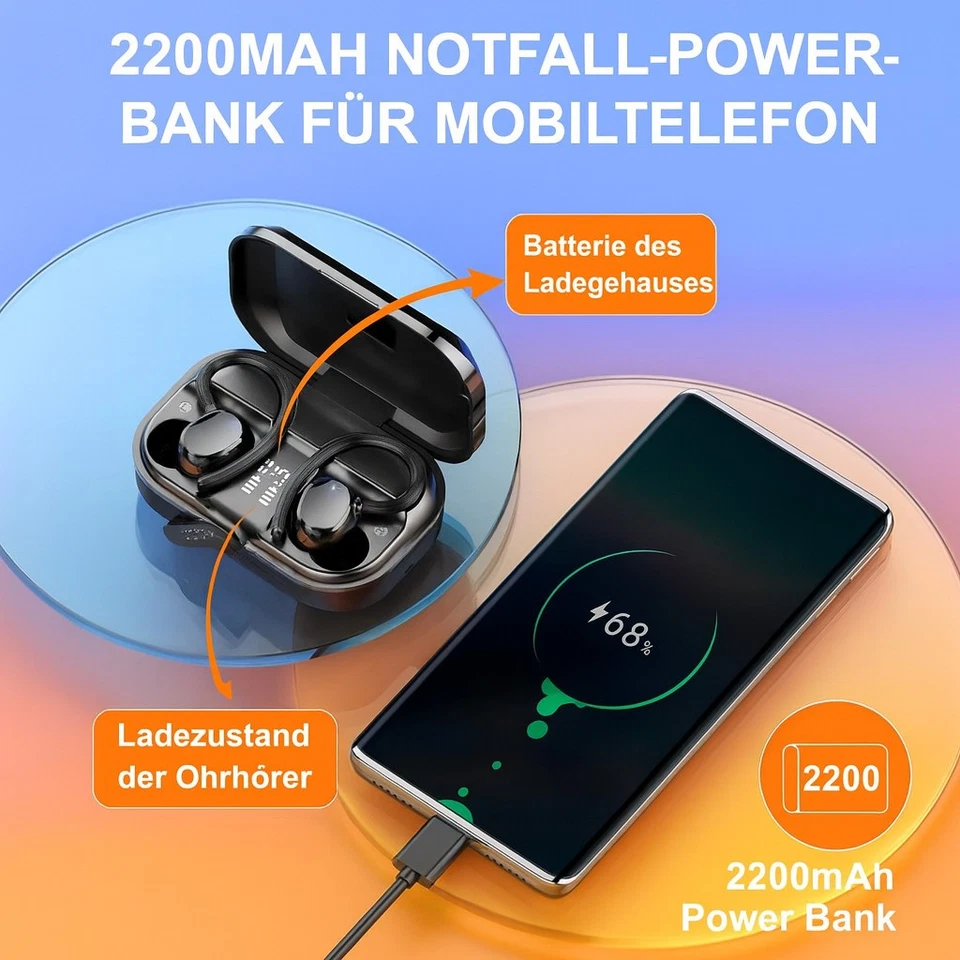 Bluetooth 5.3 in-Ear Sport Kopfhörer, kabelloses Headset, 120 Stunden Akku Q53 - Bild 3 von 4
