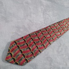 Mulberry Mens Silk Tie Red Grey Black 58" x 3.875"