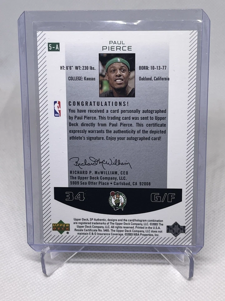 2002-03 Upper Deck SP Authentic Paul Pierce Auto - Boston Celtics - Image 2 of 2