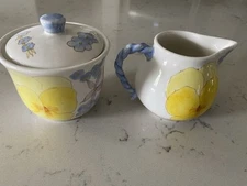 Ernestine Salerno Cream & Sugar Italy Ceramic pastel Flowers  MCM Vintage