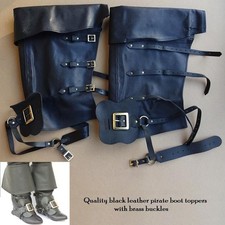 Leather Pirate Boot Toppers with Brass Buckles Costume Re-enactment Stage LARP