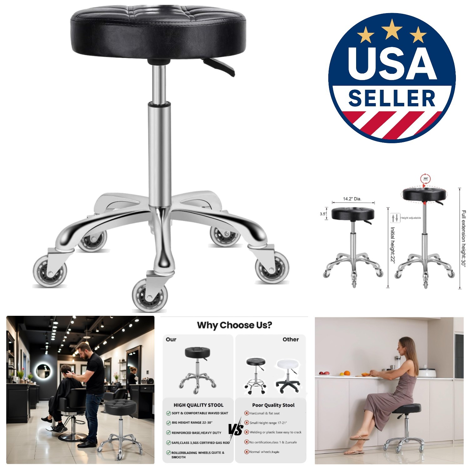 - Adjustable Height 22-30&rdquo; For Salon, Office & Home