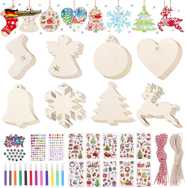 Yotako Weihnachtsbaum Deko Holz, 254 StüCk Bemalen Holz AnhäNger Weihnachten Kin-image