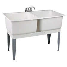 MUSTEE 46 X 34 In. Plastic Laundry Tub White Double Basin Utility Sink W/ Faucet
