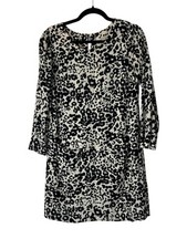 J Crew Dress Size 2 Jules Black Cream Animal Printed Long Sleeve Keyhole Sheath